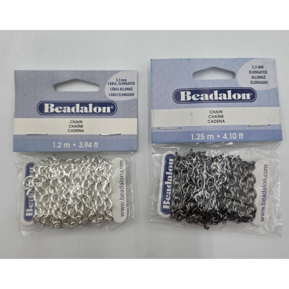 Beadalon 5.5mm Elongated Cable Chain Set Silver Plated & Hematite 2 Packs DIY